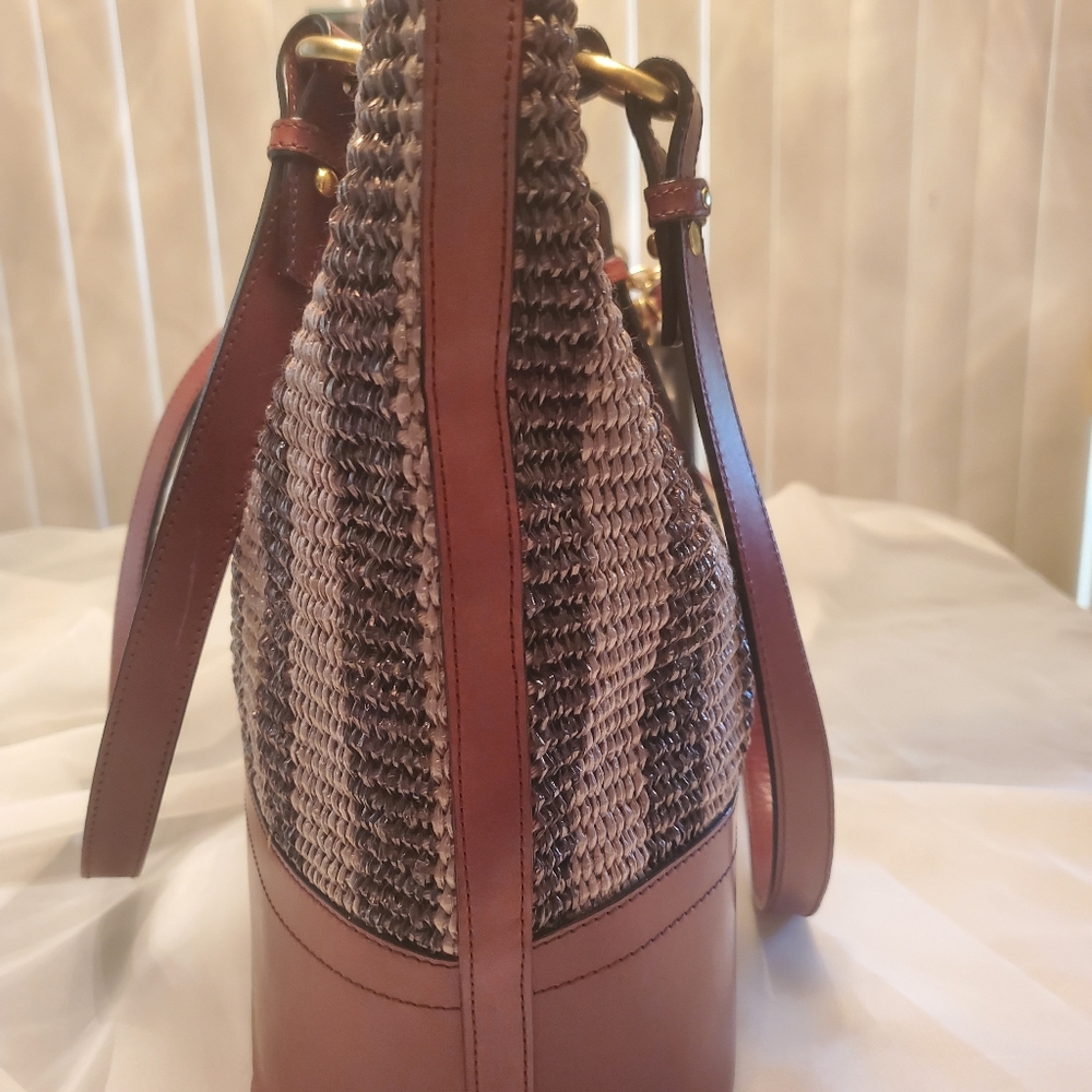 🍂BRAHMIN ASHER LEATHER & STRAW SHOULDER BAG EUC GREAT FOR SPRING - Picture 3 of 16